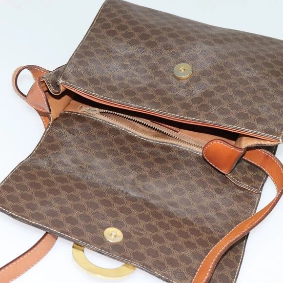 CELINE Macadam Canvas Circle Shoulder Bag PVC Leather Brown Gold Auth MX459 - Picture 10 of 16